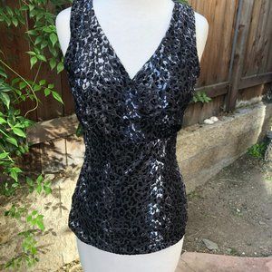 NWOT WHBM Charcoal Gray Sleeveless Burnout Velvet Top S